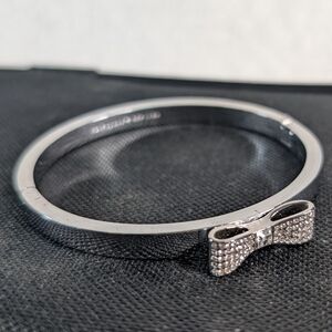 Kate Spade Ready Set Bow Hinged Bangle Bracelet Silver Plate w/ Pave Bow